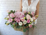 Spring Rose & Eustoma Flower Basket- BK014