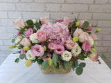 Spring Rose & Eustoma Flower Basket- BK014