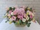 pure seed bk014 hydrangeas + roses + eustomas flower basket