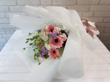 pure seed bq720 gerberas + eustomas + carnation spray + matthiolas + trachymene flower hand bouquet