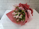 pure seed bq715 pink roses + carnations spray + red berries + thlaspi green hand bouquet