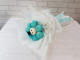 pure seed bq725 blue ping pong flowers graduation bouquet