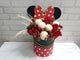 pure seed bk899 red roses + red berries + white ping pongs minnie mouse themed flower box