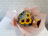 pure seed bq727 sunflowers + baby's breath + eucalyptus leaves bouquet with graduation bear plush