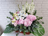 Matthiola & Hydrangeas Flower Basket -BK041