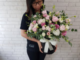 Pink Rose & Eustoma Flower Box -BK045