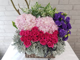 Glorious Rose & Hydrangeas Flower Basket - BK590