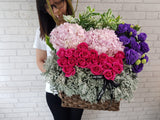 Glorious Rose & Hydrangeas Flower Basket - BK590