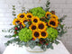pure seed bk868 12 sunflowers + 3 green hydrangeas + red berries + eucalyptus leaves table floral arrangement