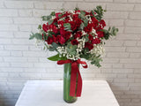 pure seed vs087 + Roses, Baby Breath and Eucalyptus Leaves + vase arrangement