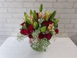 Red Rose & Lily Glass Vase - VS089