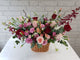 pure seed bk063 +  Roses, 10 Eustomas,  Mokara Orchids, Lace Flowers and Silver Dollar Leaves + flower basket
