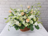Gentle Eustoma & Rose Flower Basket - BK098