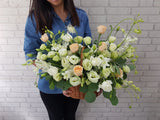 Gentle Eustoma & Rose Flower Basket - BK098