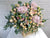 pureseed bk110 + Roses, 3 Hydrangeas, Eustomas, Silver Dollar, Eucalyptus Berry and Eucalyptus Leaves + table arrangement