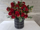 pureseed BK119 + Roses, Safari Sunset, Red Berries, Wax Flower and Eucalyptus Leaves + Table Arrangement