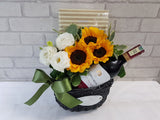 Sunflower Chocolate Wine Flower Basket - WN067