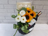 Sunflower Chocolate Wine Flower Basket - WN067