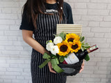 Sunflower Chocolate Wine Flower Basket - WN067