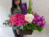Orchid & Matthiola Flower Basket - BK141