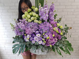 Purple Hydrangea Matthiola Flower Basket - BK132