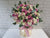 pureseed bk159 + Roses, 20 white Eustomas, 20 pink Eustomas and Eucalyptus Leaves + table arrangement