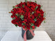 pureseed bk158 + Roses, Rose Spray, Red Berries and Eucalyptus Leaves + table arrangement
