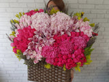 Hues Pink Hydrangeas & Rose Basket - BK508