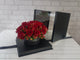 pure seed bk817 red roses & berries acrylic flower box arrangement