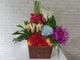 pure seed fr092 + Roses, 5 Matthiola, 4 Lilies, 1 Hydrangea and 10 Orchids and Fresh Fruits basekt