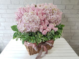 Pink Rose Flower Basket - BK886