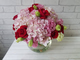 Hydrangeas & Rose Glass Vase - VS053