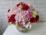 Hydrangeas & Rose Glass Vase - VS053