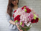 Hydrangeas & Rose Glass Vase - VS053