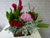 pure seed bk515 red ginger flowers + red roses + pink hydrangeas + silver leaves flower basket