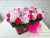 pure seed bk541 hot pink roses + pastel purple cymbidiums & hydrangeas flower basket