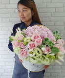 Pink Rose & Eustoma Flower Box - BK733