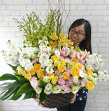 Cheerful Rose & Cymbidium Flower Basket - BK736