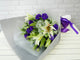 pure seed bq464 white lilies + purple eustomas + euphorbia leaves hand bouquet