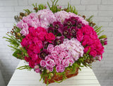 Shocking Pink rose & Cymbidium Floral Basket - BK683