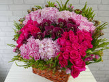 Shocking Pink rose & Cymbidium Floral Basket - BK683