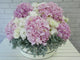 pure seed bk624 light pink hydrangeas + white eustomas + silver leaves table flower arrangement