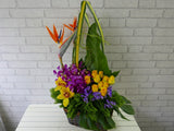 Bird Of Paradise & Rose Flower Basket - BK719