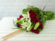 pure seed bq148 red roses + white lilies flower + ivy leaves flower bouquet