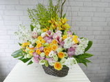 Cheerful Rose & Cymbidium Flower Basket - BK736