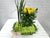 pure seed bk312 standing yellow roses with green pom poms flower basket