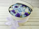 pure seed bk738 pastel blue hydrangeas & purple & white eustomas flower box with pearl strings