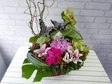 Spring Rose & Cymbidium Flower Basket - BK327