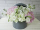 pure seed bk743 pink hydrangeas & white eustomas black flower box