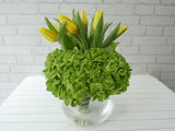 Vivid Yellow Tulip & Hydrangeas Vase - VS052